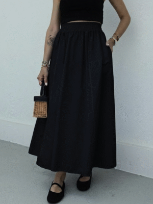 Poplin Skirt with Elastic Waist - Black