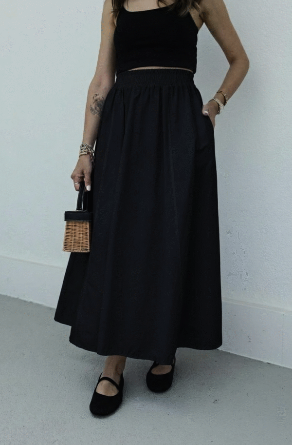 Poplin Skirt with Elastic Waist - Black