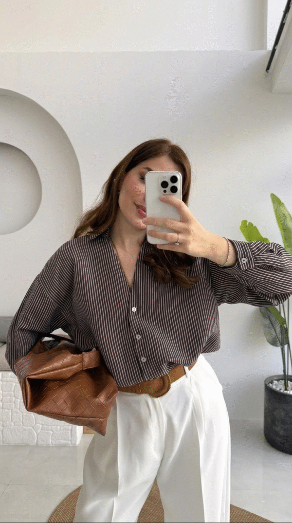 Striped Oversized Shirt - Dark Brown