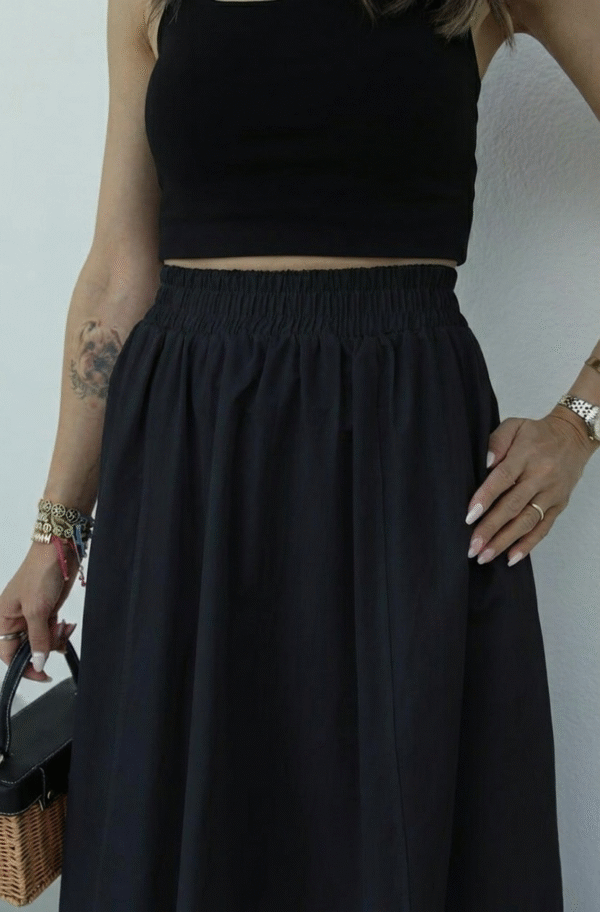 Poplin Skirt with Elastic Waist - Black