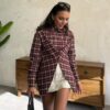 Plaid Asymmetric Detail Padded Shirt
