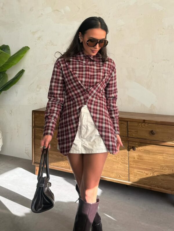 Plaid Asymmetric Detail Padded Shirt