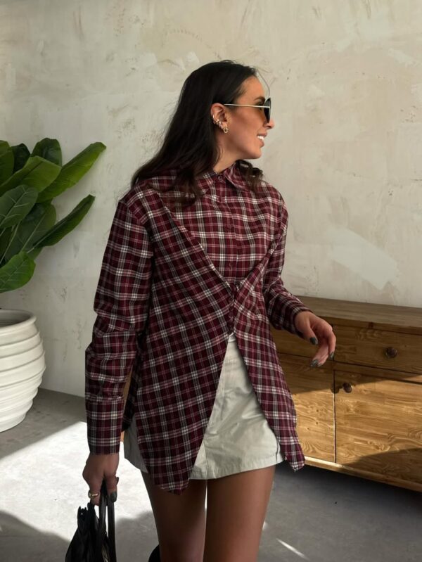 Plaid Asymmetric Detail Padded Shirt