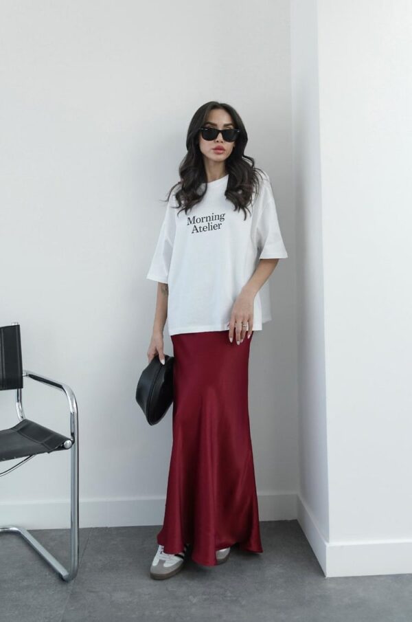 Maxi Satin Skirt - Burgundy