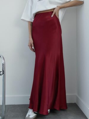 Maxi Satin Skirt - Burgundy