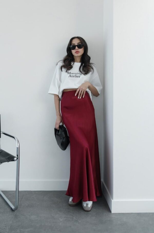 Maxi Satin Skirt - Burgundy