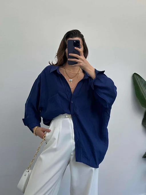 Oversize Lightweight Shirt - Navy Blue