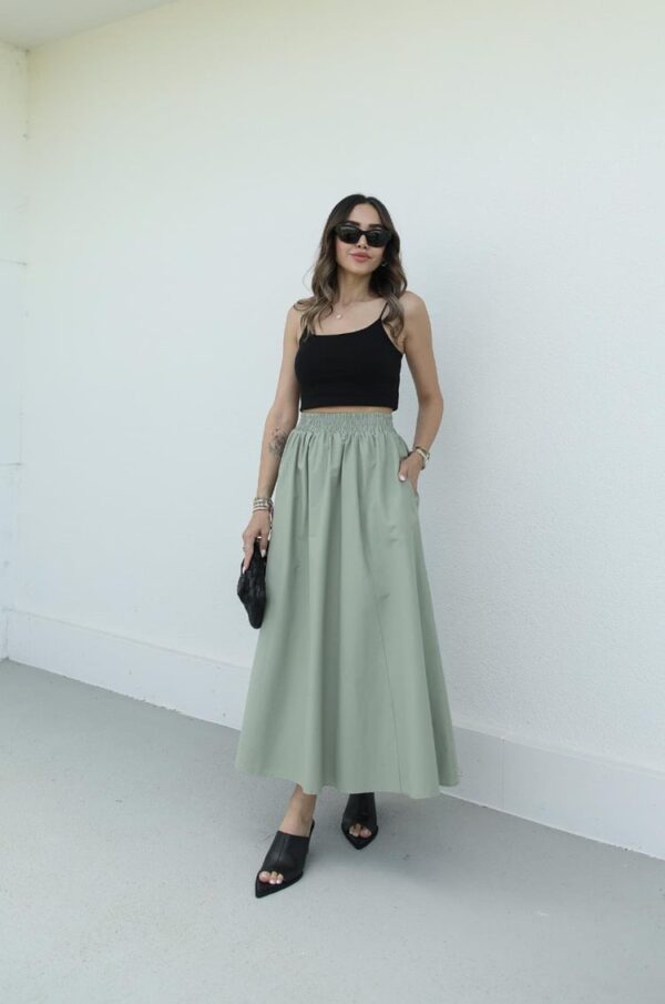 Poplin Skirt with Elastic Waist - Mint