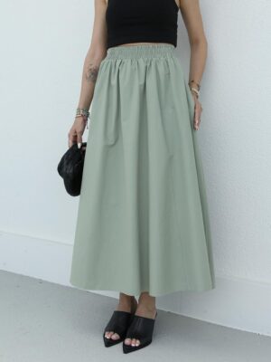 Poplin Skirt with Elastic Waist - Mint