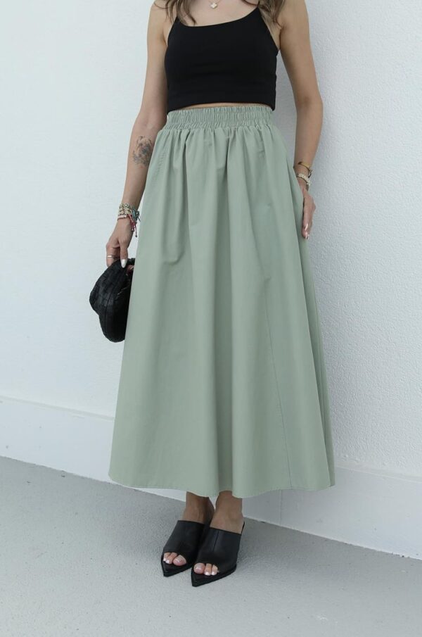 Poplin Skirt with Elastic Waist - Mint