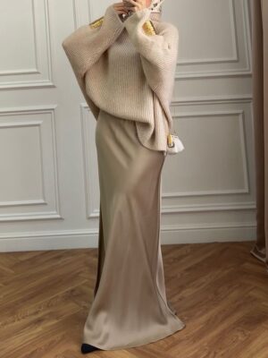 Maxi Satin Skirt - Beige