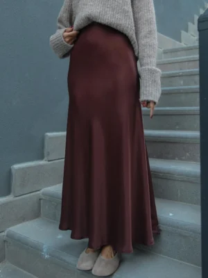 Maxi Satin Skirt - Brown