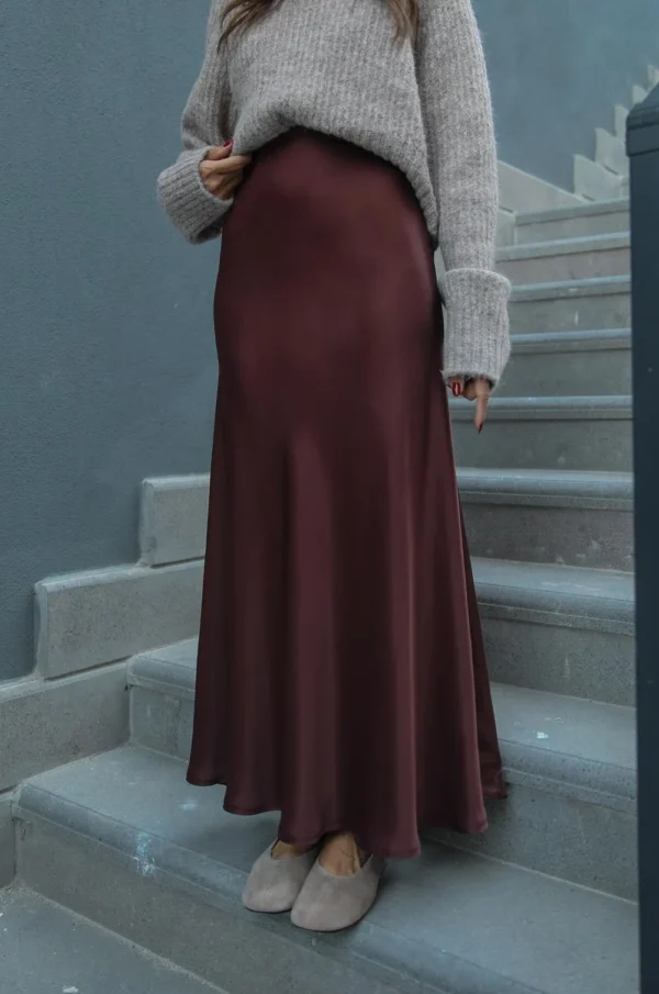 Maxi Satin Skirt - Brown