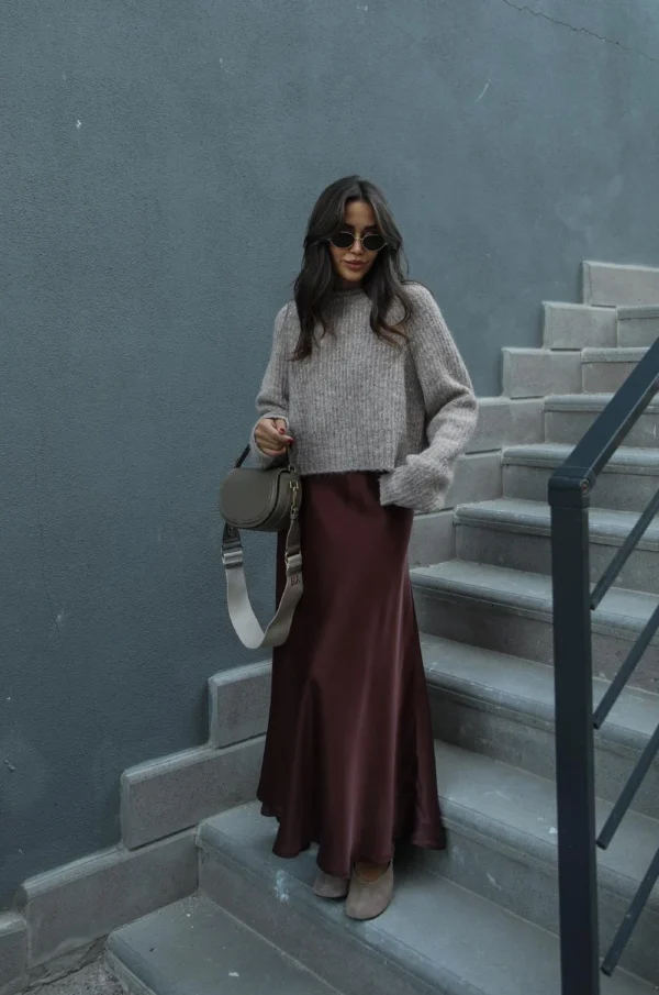 Maxi Satin Skirt - Brown