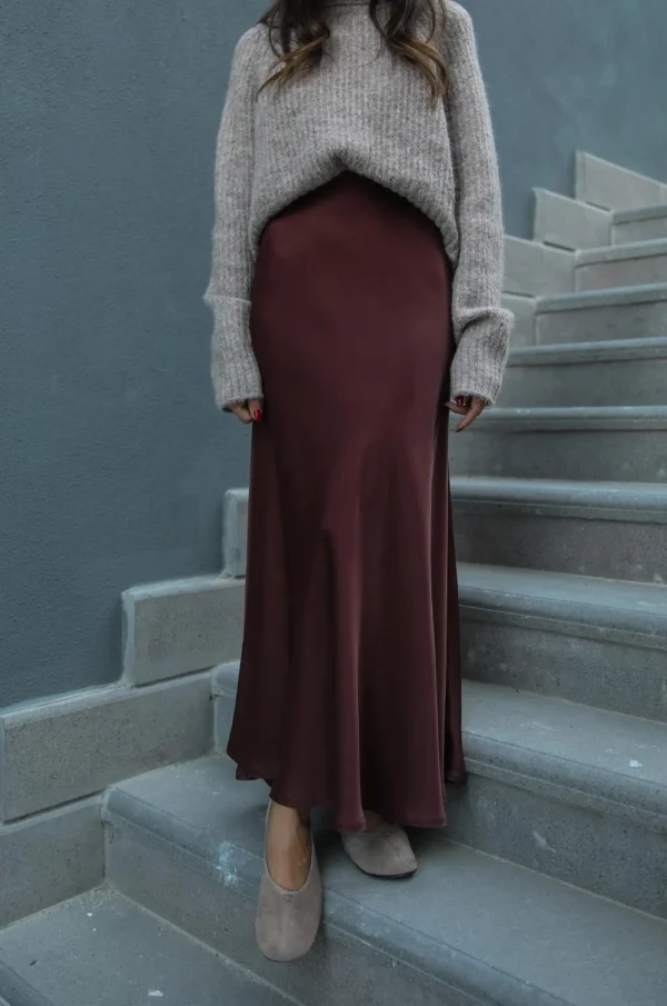 Maxi Satin Skirt - Brown