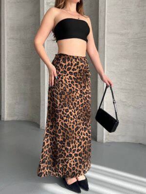 Leopard Satin Skirt