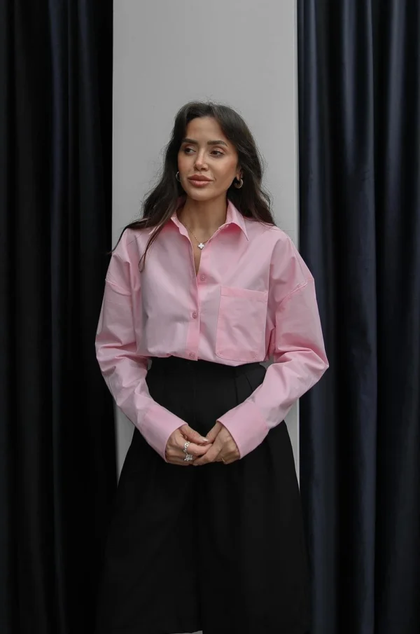 pembe-tek-cepli-oversize-gomlek--4157- Oversized Basic Shirt - Pink