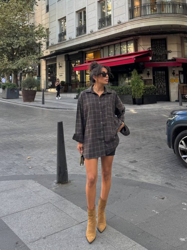 Plaid Oversized Shirt - Khaki