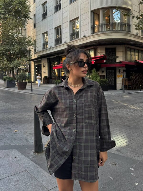 Plaid Oversized Shirt - Khaki