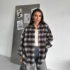 Plaid Oversized Shirt - Gray & Beige