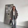 Plaid Oversized Shirt - Gray & Beige