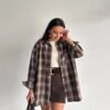 Plaid Oversized Shirt - Dark Brown