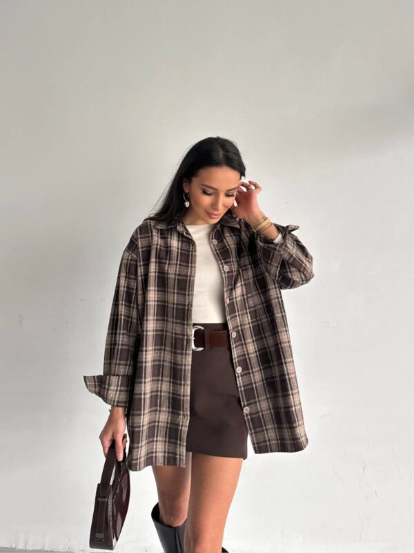 Plaid Oversized Shirt - Dark Brown