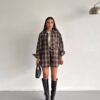 Plaid Oversized Shirt - Dark Brown
