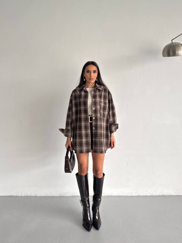 Plaid Oversized Shirt - Dark Brown