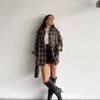 Plaid Oversized Shirt - Dark Brown