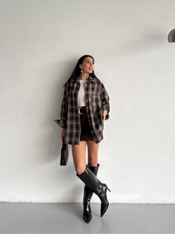 Plaid Oversized Shirt - Dark Brown