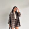 Plaid Oversized Shirt - Dark Brown
