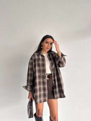 Plaid Oversized Shirt - Dark Brown