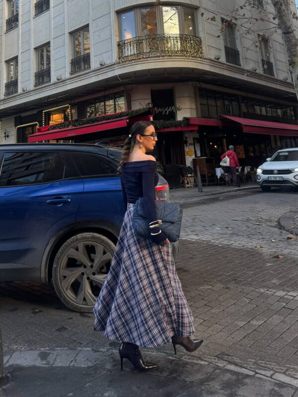 Plaid Maxi Skirt - Navy Blue