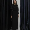 Shirt and Skirt Set with Shawl Detail on the Collar - Black