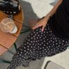 Maxi Polka Dot Satin Skirt - Black
