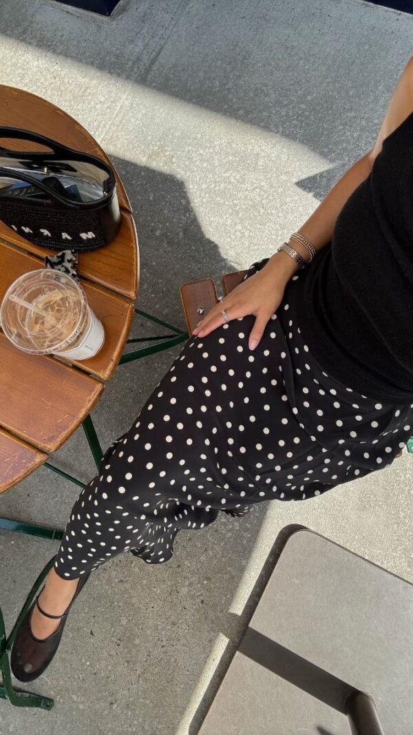 Maxi Polka Dot Satin Skirt - Black