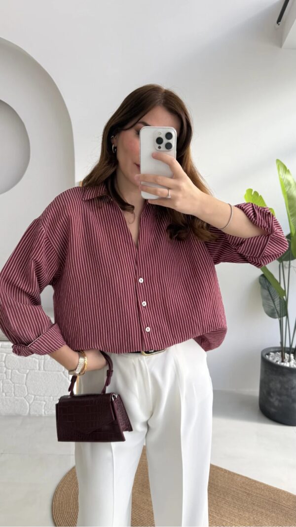 Striped Oversized Shirt - Burgundy