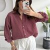 Striped Oversized Shirt - Burgundy