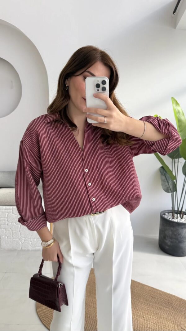 Striped Oversized Shirt - Burgundy