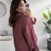 Striped Oversized Shirt - Burgundy