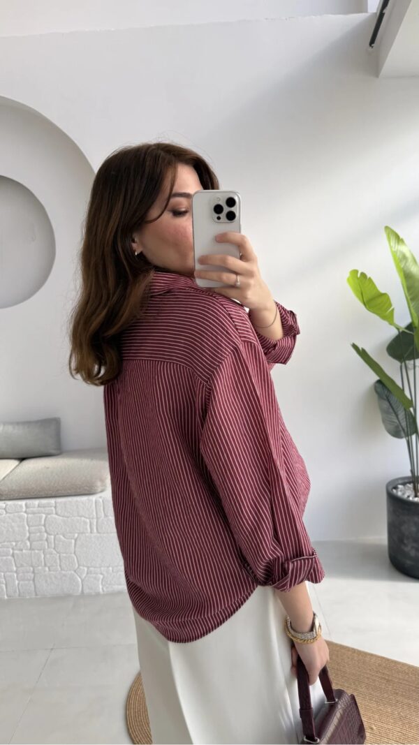 Striped Oversized Shirt - Burgundy