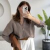 Striped Oversized Shirt - Brown