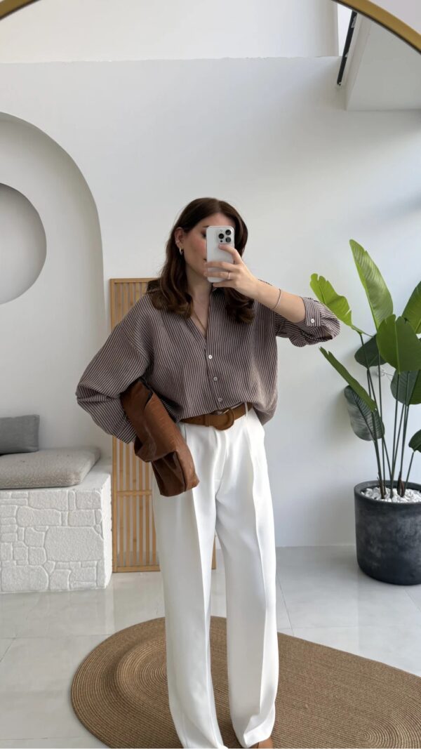 Striped Oversized Shirt - Brown