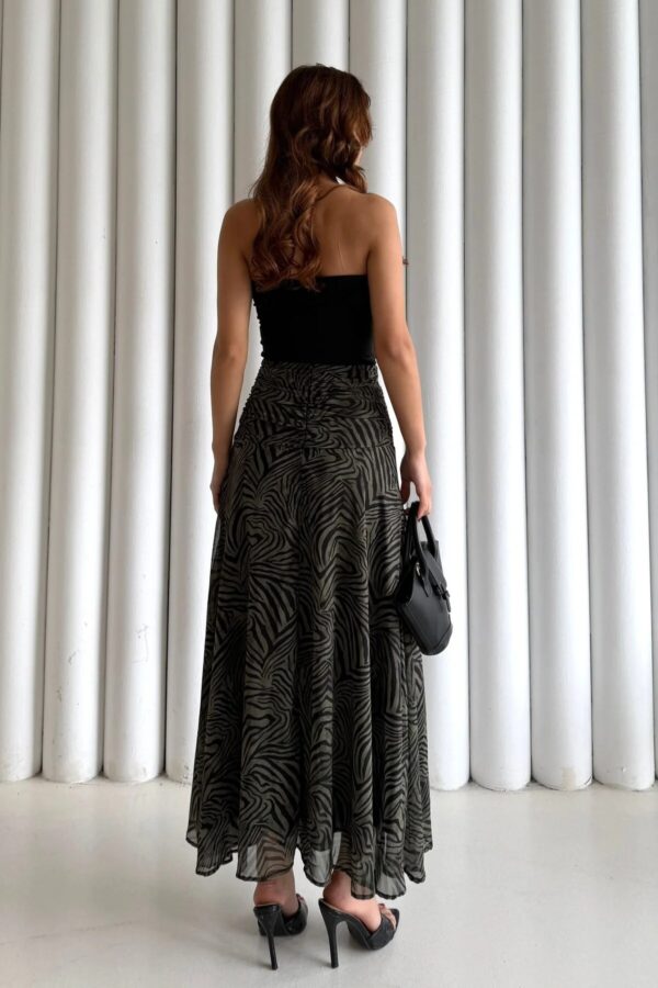 Khaki Zebra Waist Gathered Lined Chiffon Skirt