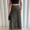 Khaki Zebra Waist Gathered Lined Chiffon Skirt