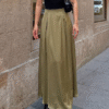 Maxi Folded Satin Skirt - Khaki Green