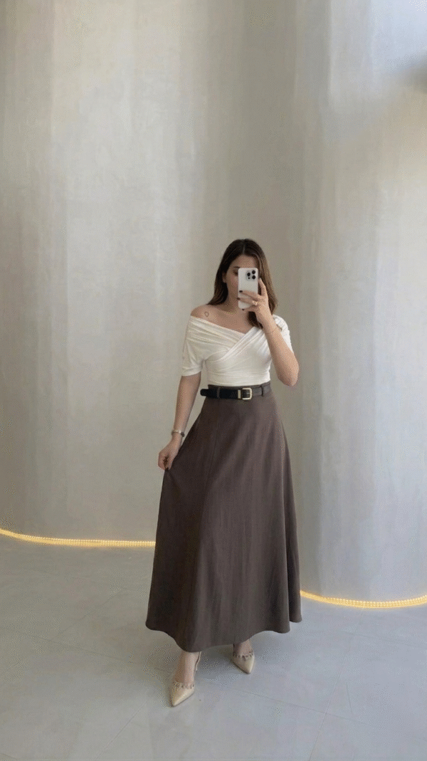 Brown Belted Maxi Skirt