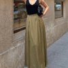 Maxi Folded Satin Skirt - Khaki Green
