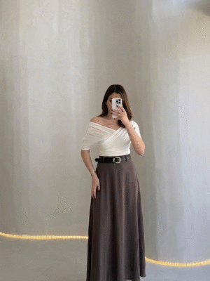 Brown Belted Maxi Skirt